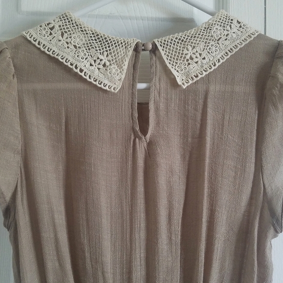 INNOVATION Taupe Gauze Crochet Collar Dress Small - Picture 8 of 11
